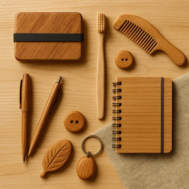 Accessoires du quotidien en bois, alliant praticité et charme naturel pour la routine de tous les jours.