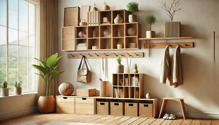 Collection de supports et accessoires en bois, alliant fonctionnalité et design naturel.